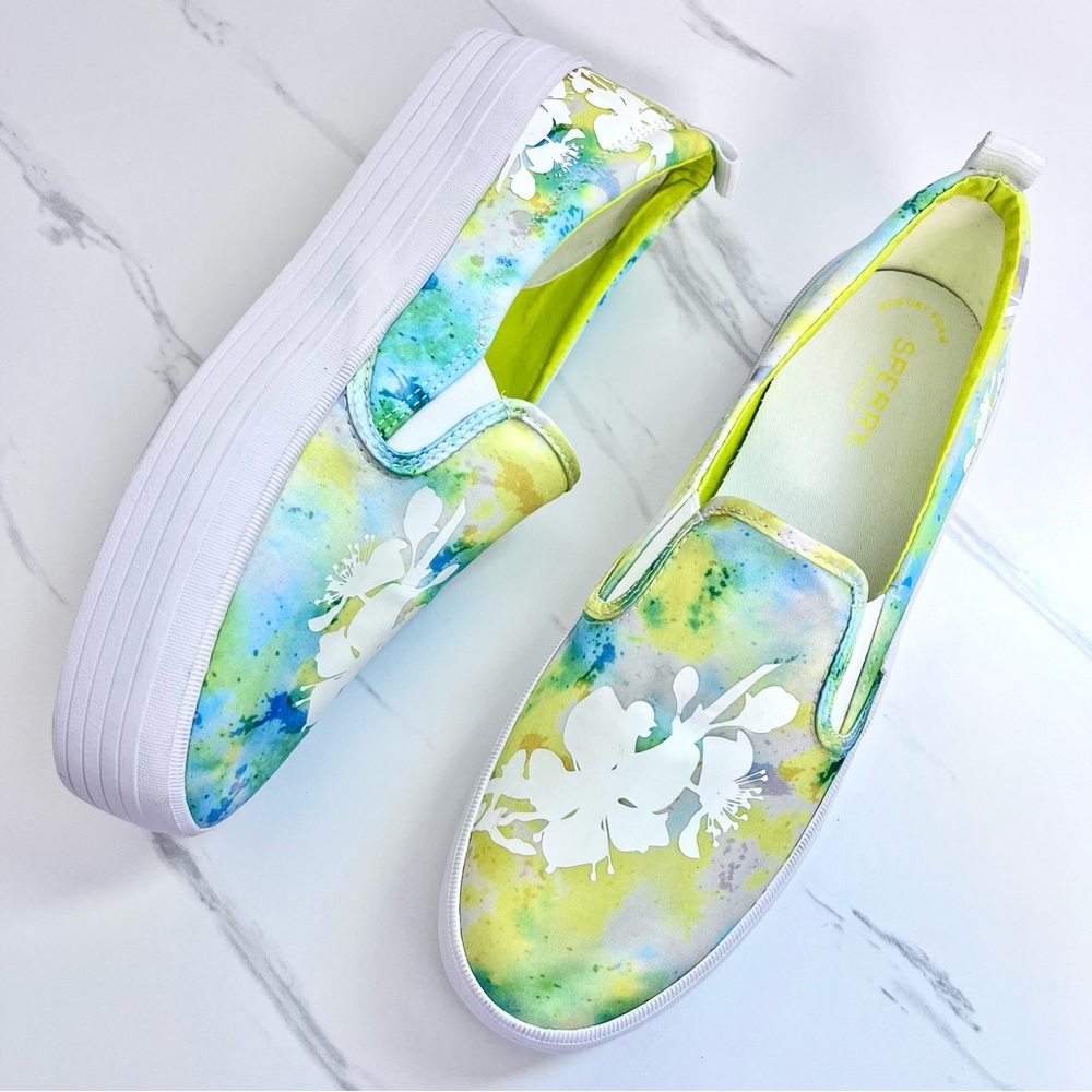 Sperry Crest Tie Dye Floral Platform Slip On Sneakers Shoes Tokyo Nights Size 11